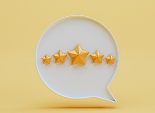 five-golden-stars-inside-white-message-box-client-excellent-evaluation-by-3d-render